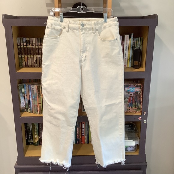 Madewell 90s Curvy Straight Leg Crop Cream White Jeans Raw Hem Size 30 - Picture 3 of 15